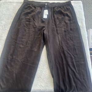 Eileen Fisher Size 3X Chocolate Organic Linen Wide Leg Pants Elastic Waist NWT